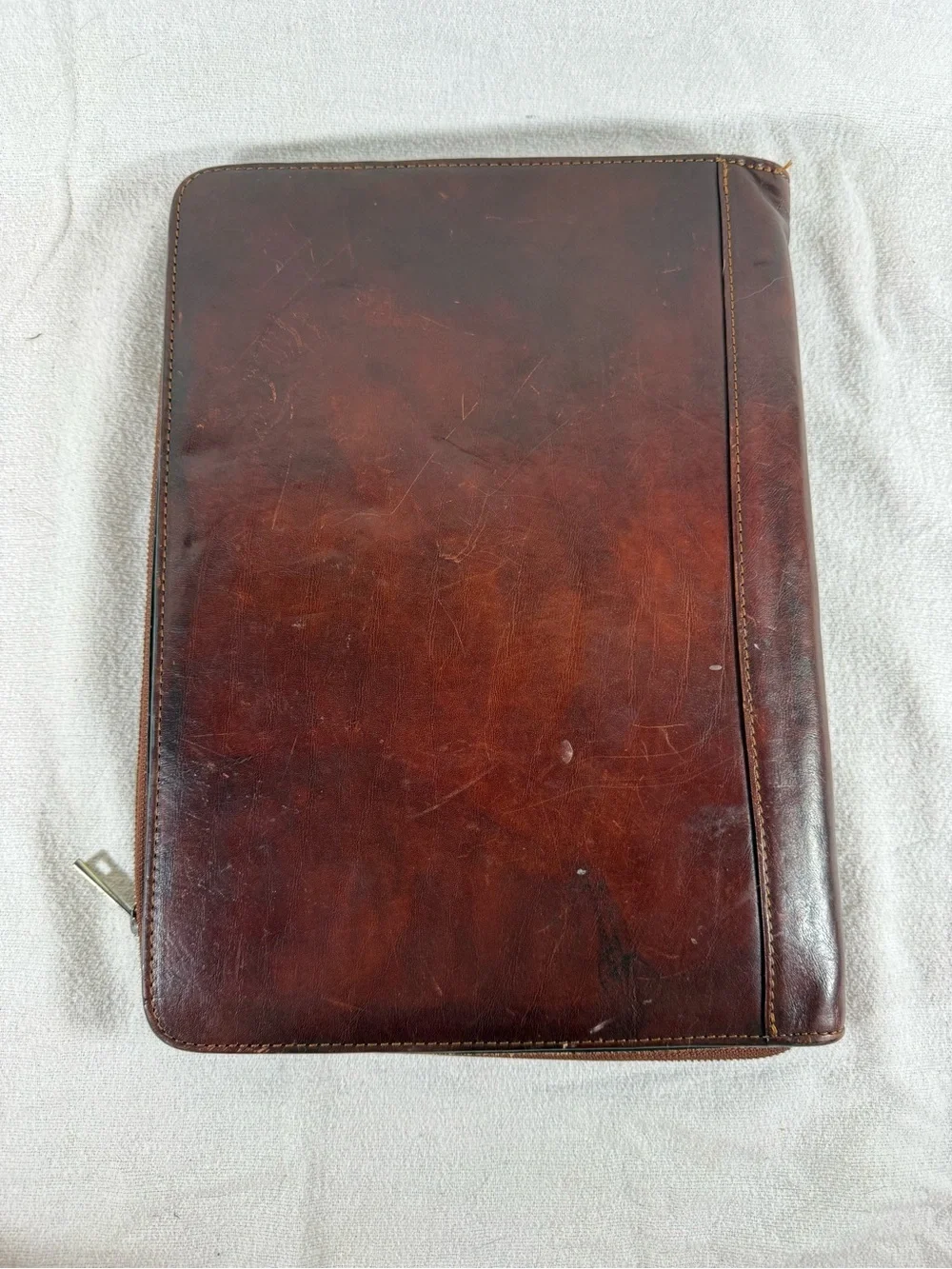 Vintage Time Resistance Classic Brown Leather Zip Folio Organizer